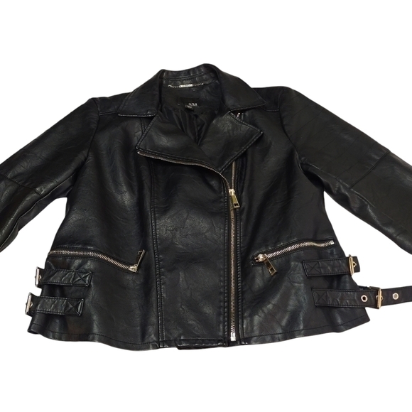 a. n. a  Women's Black Faux Leather Moto Jacket Size L - Picture 3 of 10